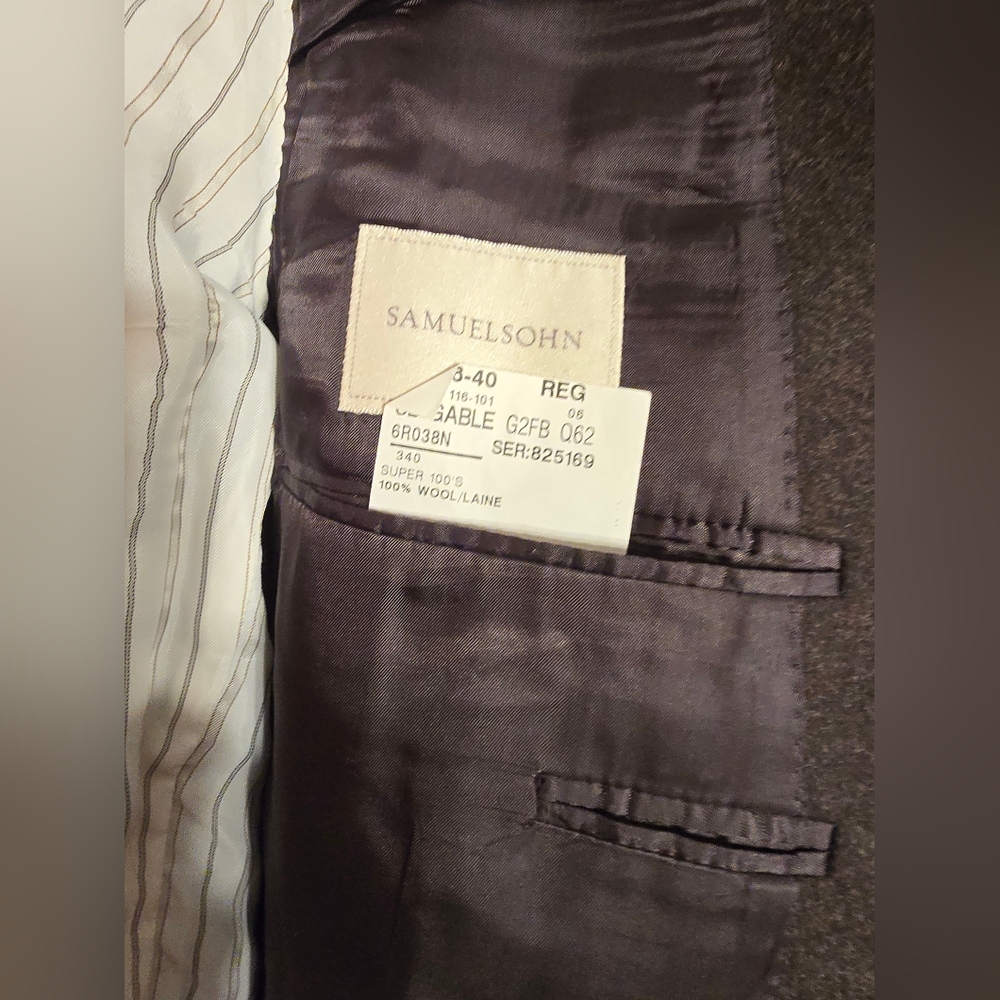 SAMUELSOHN MEN'S SUIT PINSTRIPES BROWN/BLUE 100% WOOL SIZE 46R - Picture 10 of 13